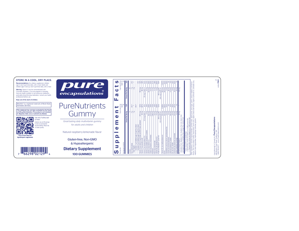 Pure Encapsulations PureNutrients Gummy 100's
(natural raspberry-lemonade flavor)