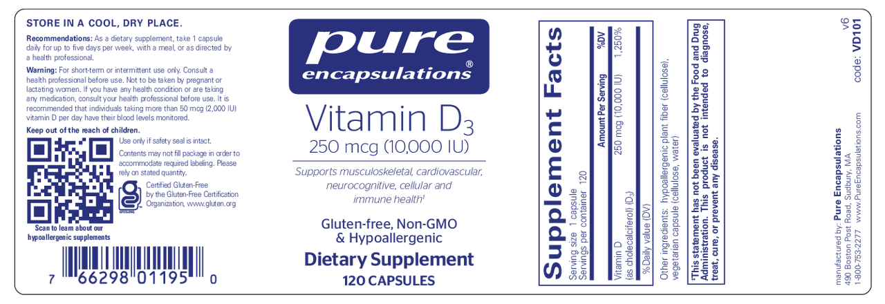 Vitamin D3 250 mcg (10,000 IU) 120's