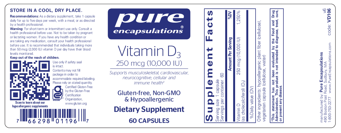 Vitamin D3 250 mcg (10,000 IU) 60's